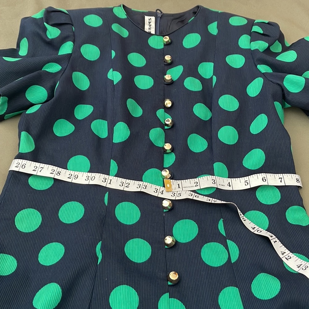 DAVID HAYES Lovely Vintage polka dot green/ blue color, Womens DRESS size 10” - Picture 12 of 16